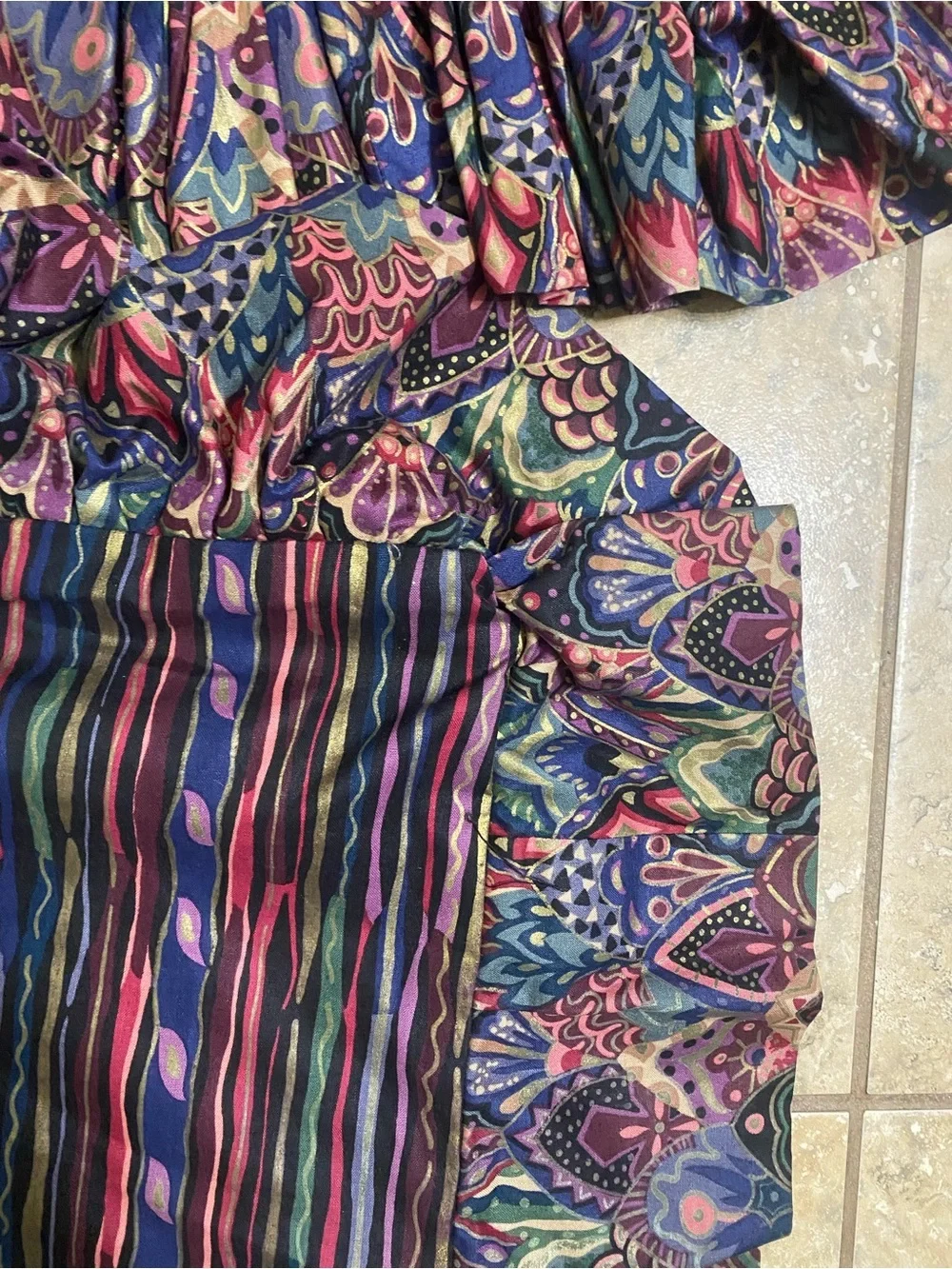 2 ViTG 90s Grandmillennial King Mix Print Jewel Tone Ruffle Trim Pillow Shams